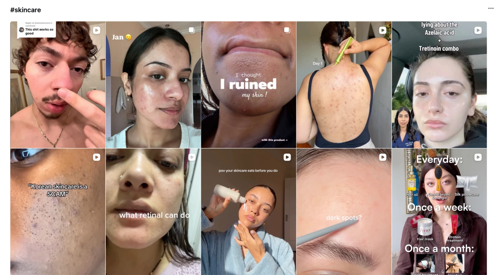 Instagram #skincare hashtag results with over 153 million posts, too broad to find micro-influencers in