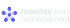 Monday work management logo with a purple and blue six-petal flower icon.