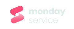 Monday Service company logo with stylized S icon in pink next to the words 'monday service' in lowercase.