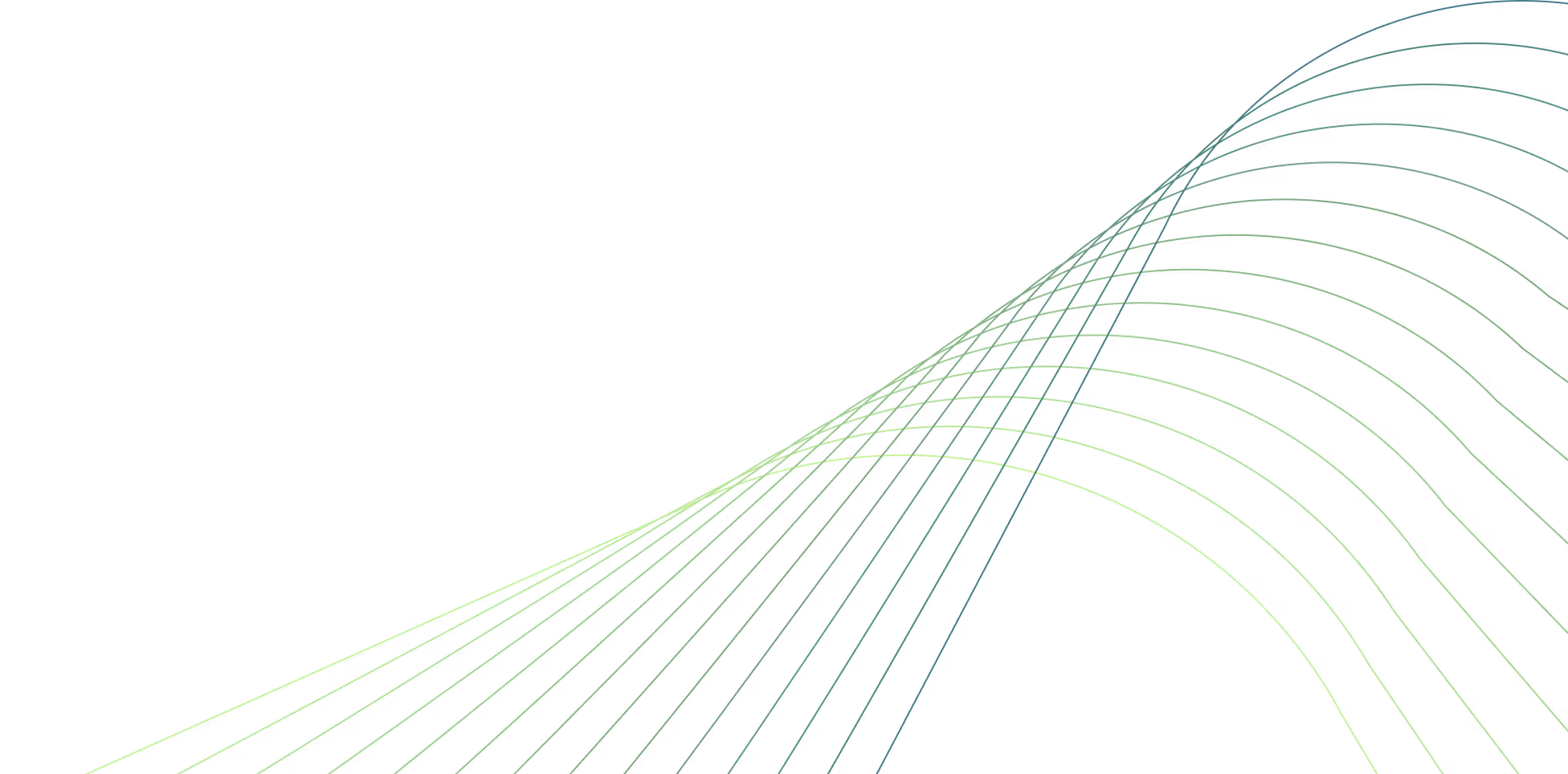 Abstract green and blue curved grid lines forming waves on a black background.