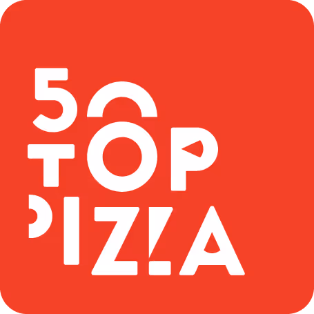Logo Top Pizza con testo bianco su sfondo rosso.