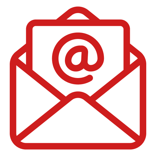 Icona di una busta rossa aperta con simbolo @ al centro.