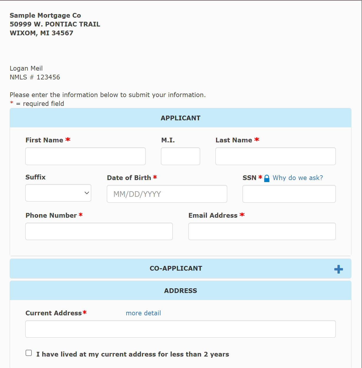 SmartPay borrower credit-order form, shown with sample lender branding