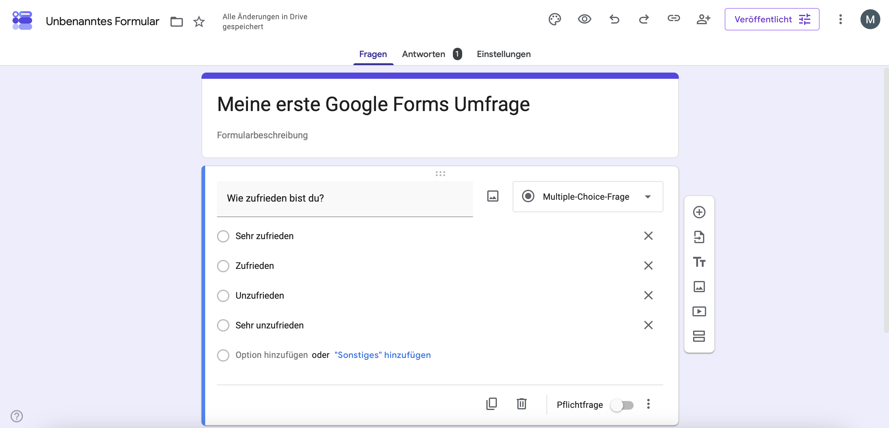 Screenshot vom Umfrage-Tool Google Forms