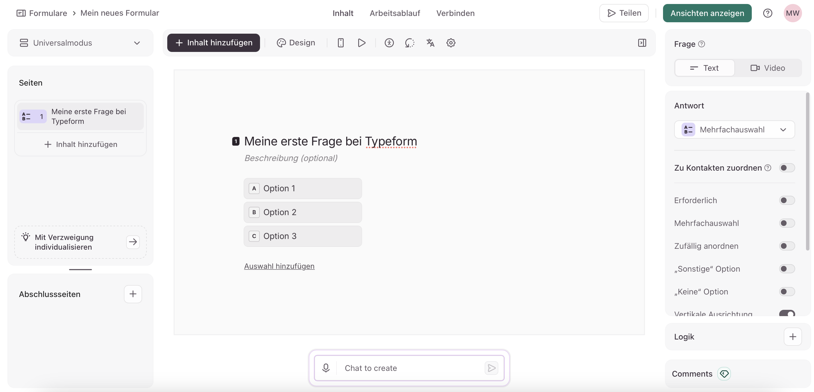 Screenshot vom Umfrage-Tool Typeform