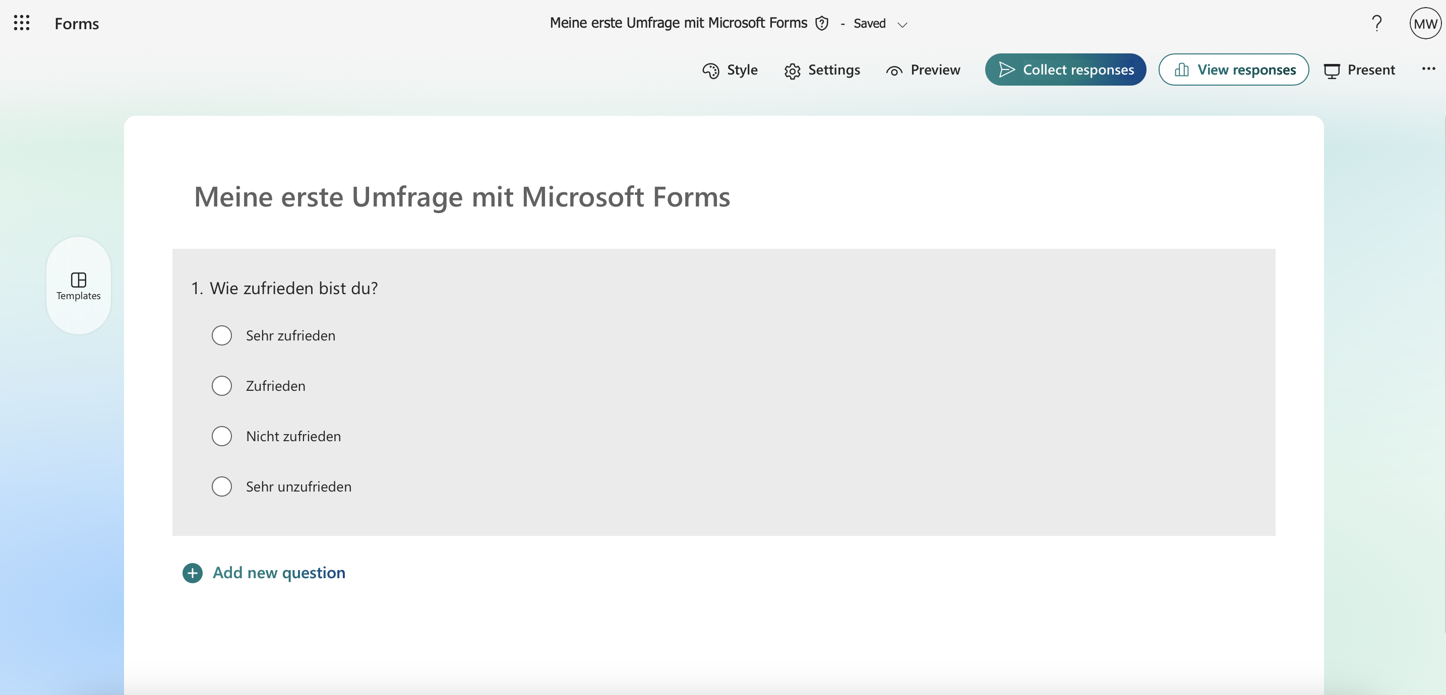 Screenshot vom Umfrage-Tool Microsoft Forms