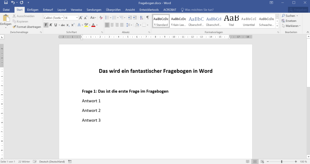 Fragebogen mit Word erstellen - Schritt 1: Erste Antwortoptionen hinzufügen