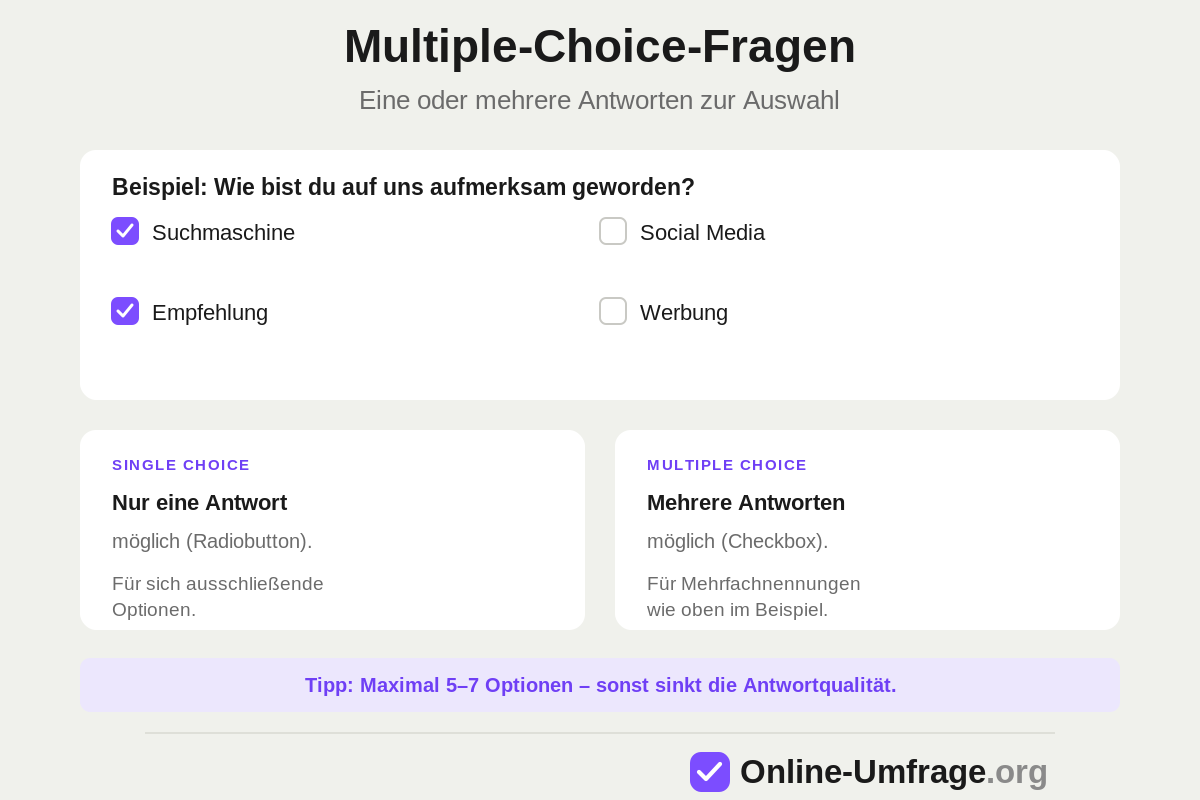 Multiple-Choice Fragen (Mehrfachauswahl) bei Online-Umfragen einfach erklärt