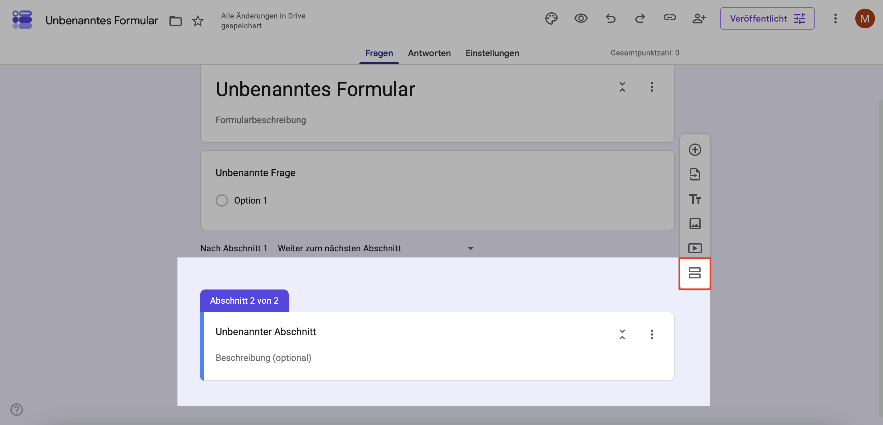 Schritt 5 Google Forms: Einfach Abschnitte dem Fragebogen hinzufügen