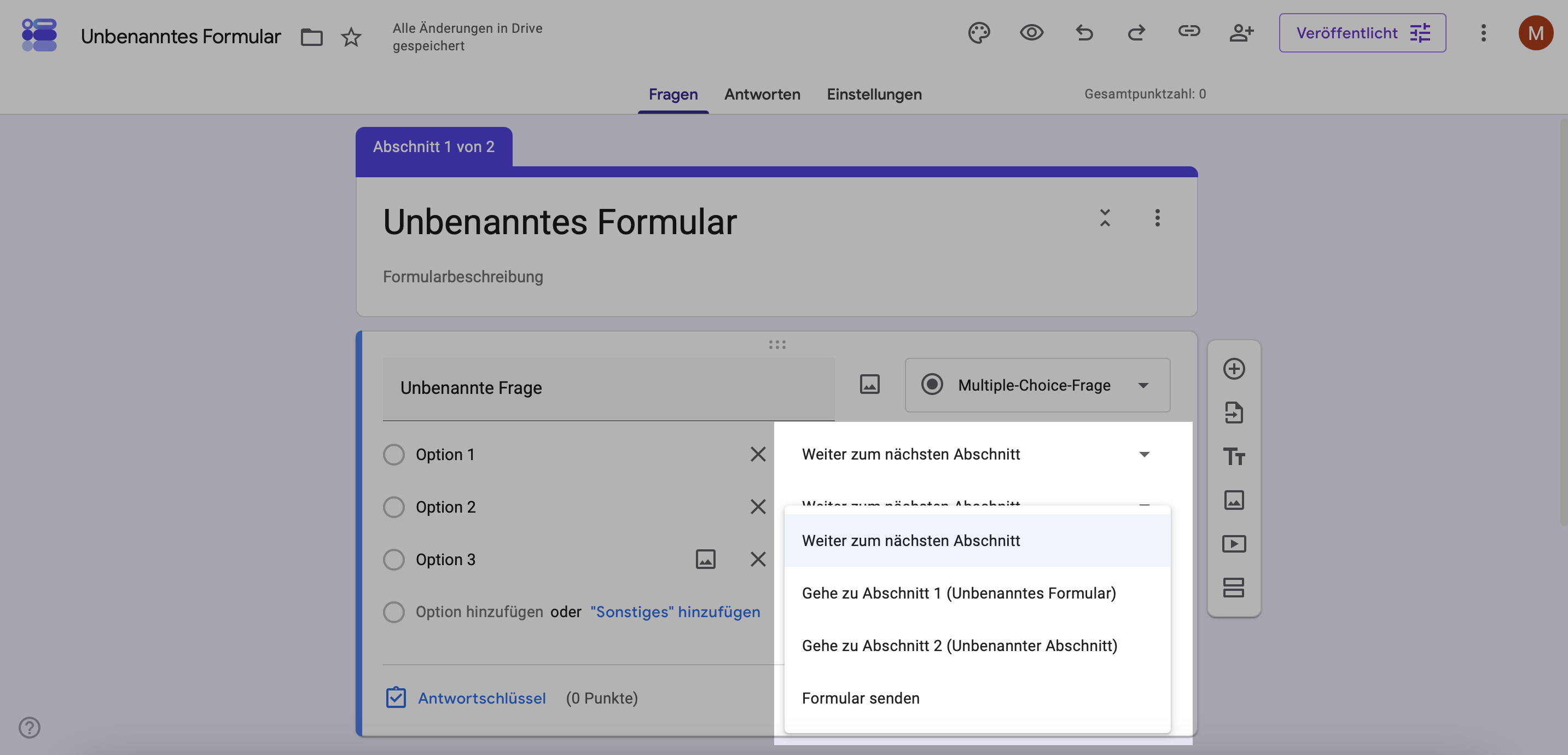 Schritt 5 - Teil 2: Logik in Google Forms hinterlegen pro Antwort