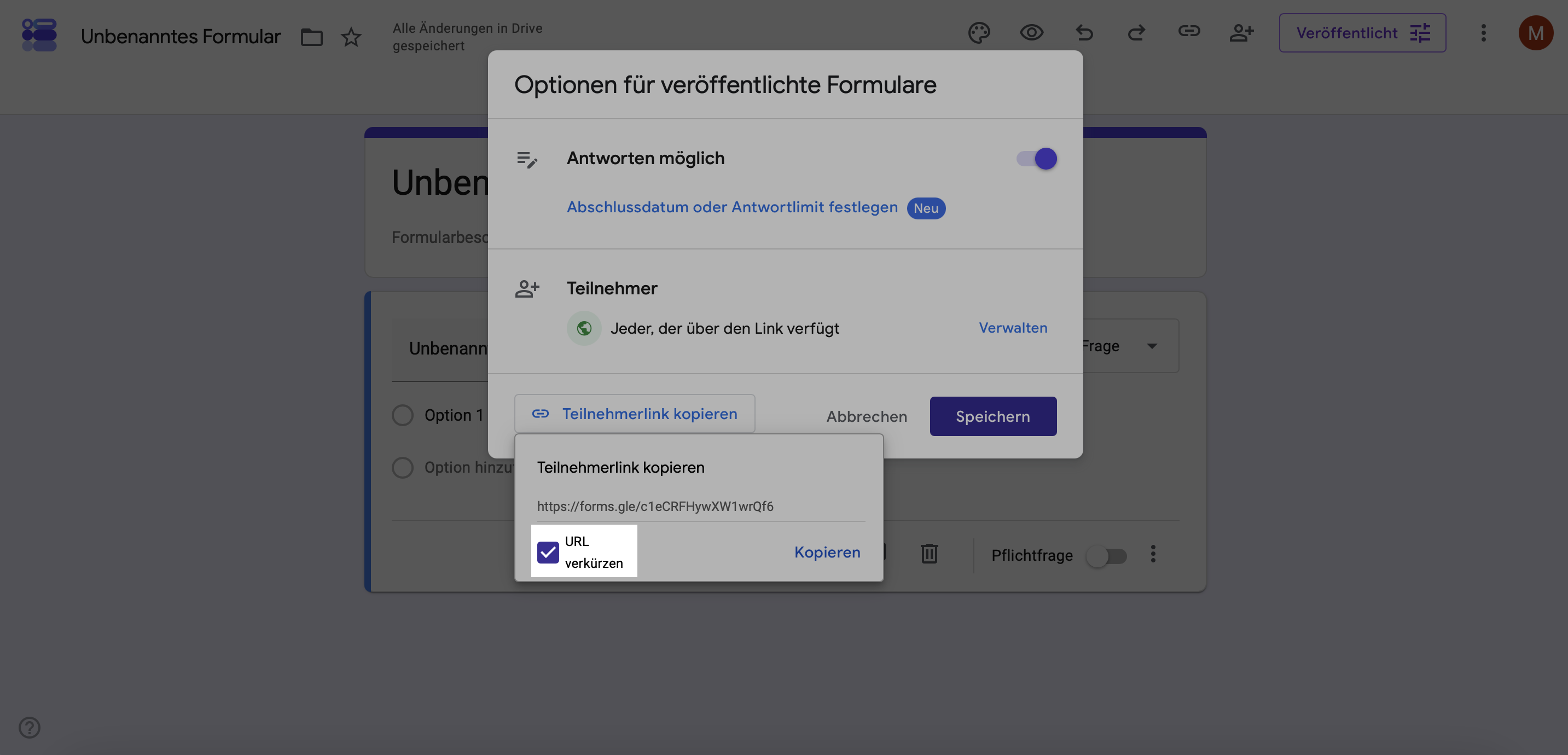Link verkürzen bei Google Formulare