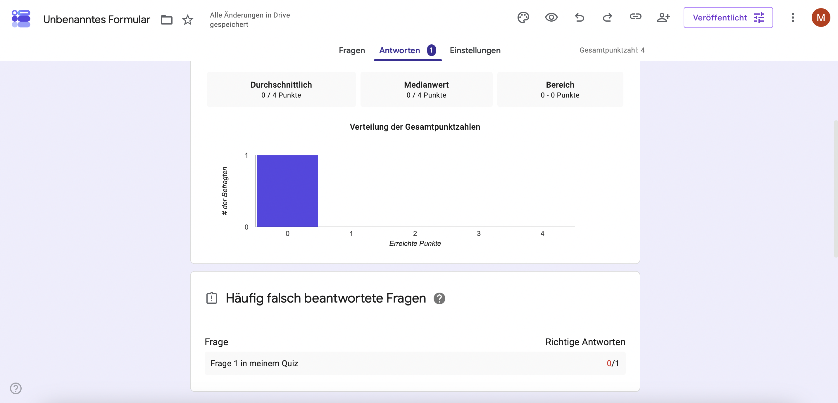 Auwertung von Google Quiz mit weiteren Optionen