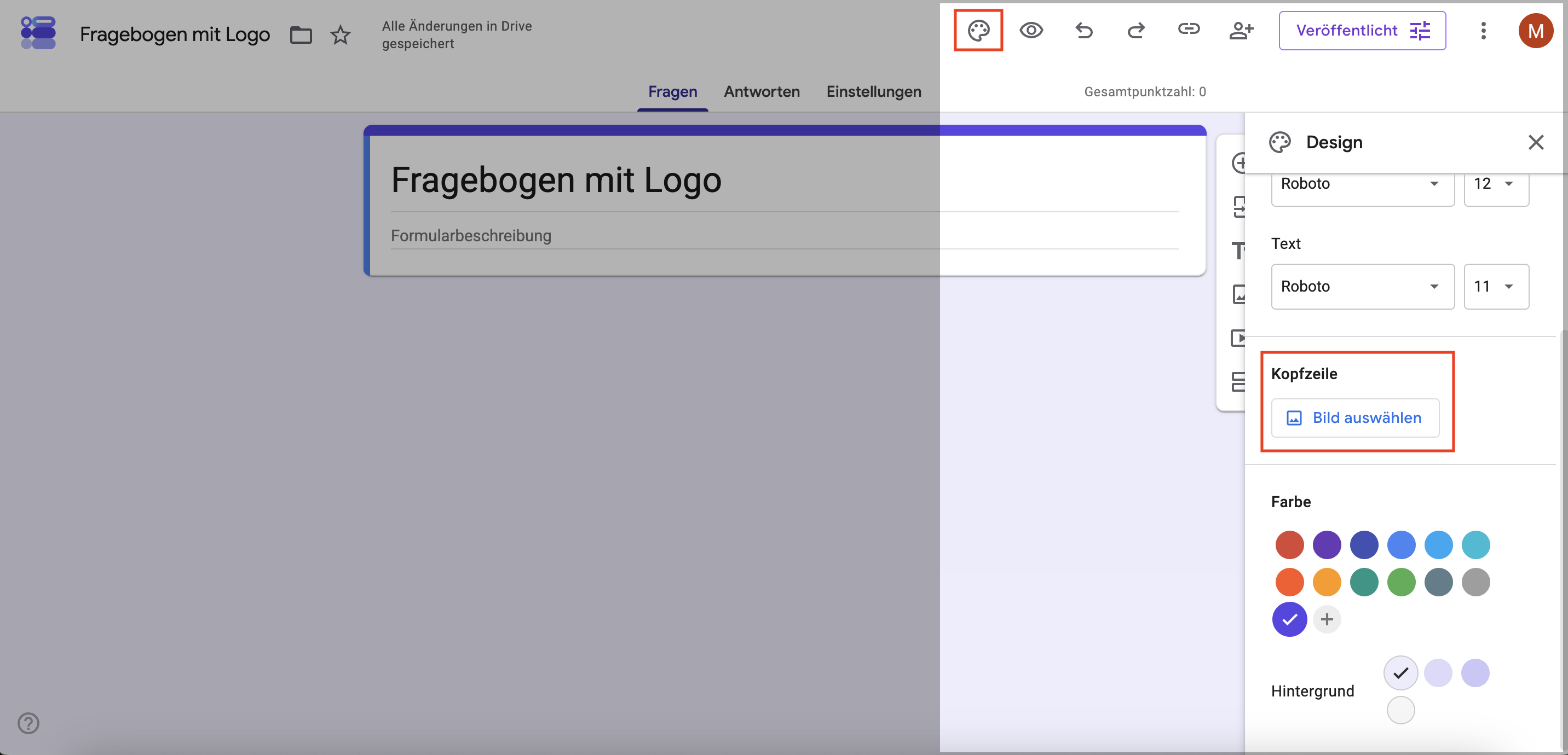 So lädst du ein Logo bei Google Forms über die Kopfzeile hoch