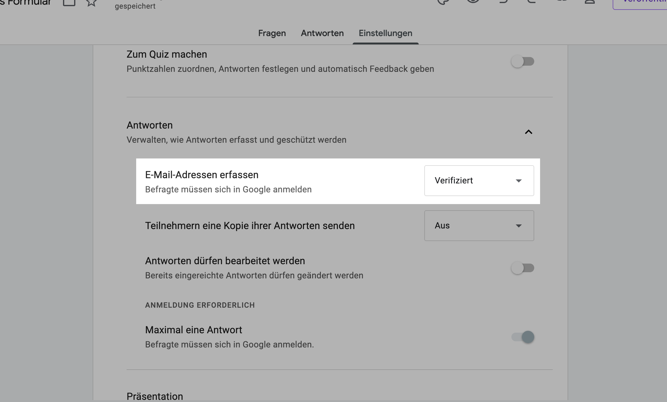 So werden die Email Adressen der Teilnehmer bei Google Forms erfasst