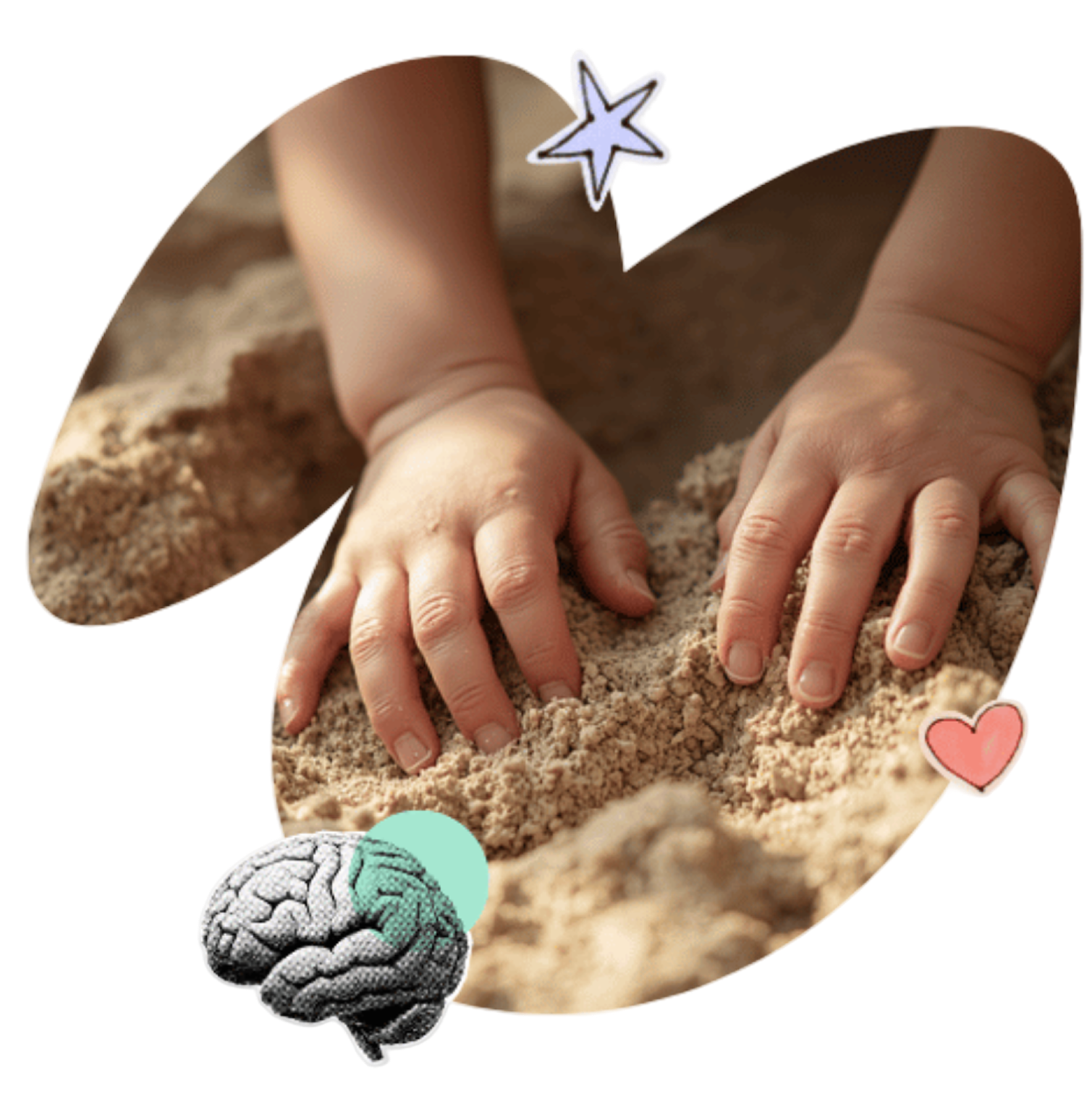Child hands playing in sand