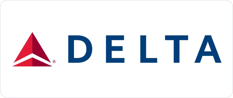 Delta Airlines logo with a red triangular symbol and the word DELTA in blue capital letters.