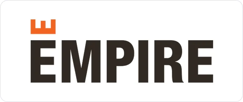 Empire logo with a distinctive orange capital E rotated 90 degrees above the black word EMPIRE in bold letters.