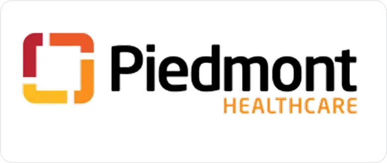 Piedmont Healthcare logo with a stylized square symbol in gradient orange and red.