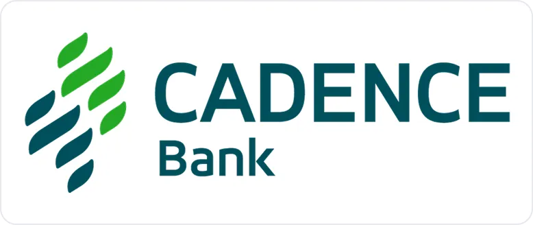 Cadence Bank logo with stylized green and teal shapes alongside the text 'CADENCE Bank'.