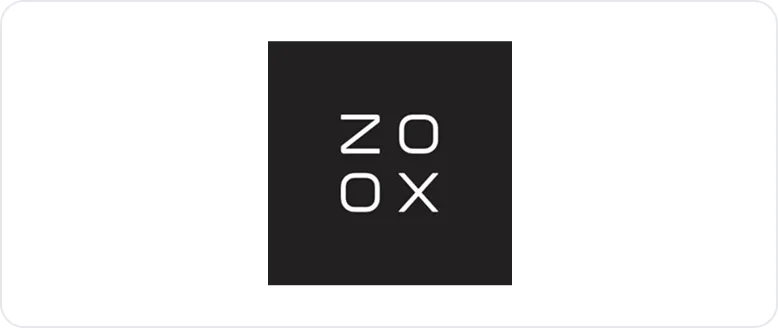 Zoox company logo with white letters arranged vertically inside a black square.