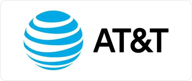 AT&T company logo with blue globe icon and black text.