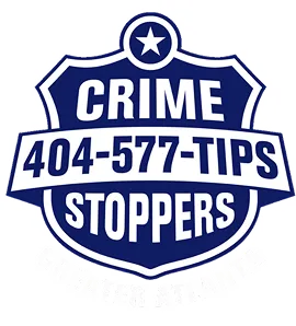 Crime Stoppers shield logo with the phone number 404-577-TIPS.