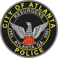 Seal of the City of Atlanta Police featuring a black and gray eagle with outstretched wings rising from orange flames, surrounded by a circular border with the text 'City of Atlanta Police,' 'Resurgens,' 'Atlanta, GA,' and the years 1847 and 1865.