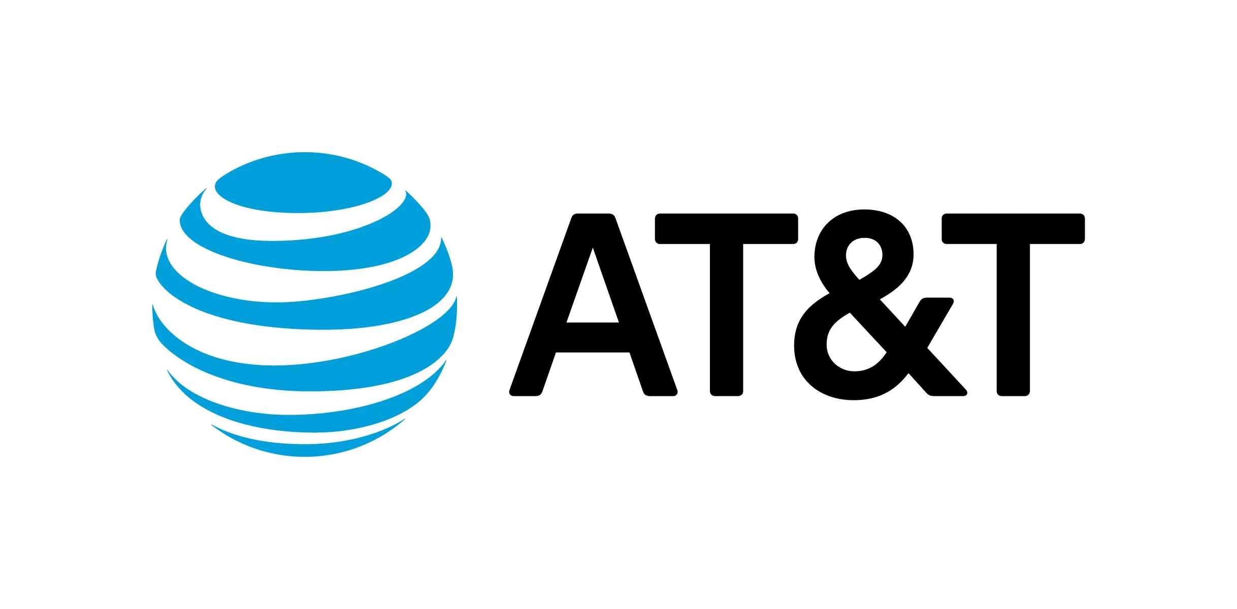 AT&T logo featuring a blue and white striped globe icon to the left of the black text 'AT&T'.