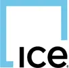 Minimalist logo with the letters 'ice' in black lowercase, framed by a blue square outline on the top and left sides.