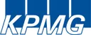KPMG logo in white letters on a blue background with vertical white lines above the letters.