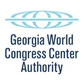 Logo of Georgia World Congress Center Authority featuring stylized globe lines above the name in blue text.