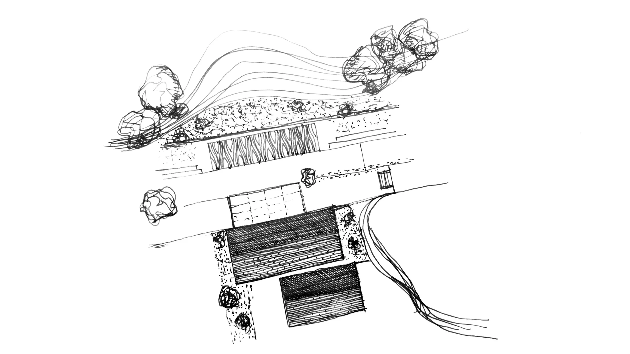 Architectural sketch of Casa d'Avall, a hillside villa in Mallorca