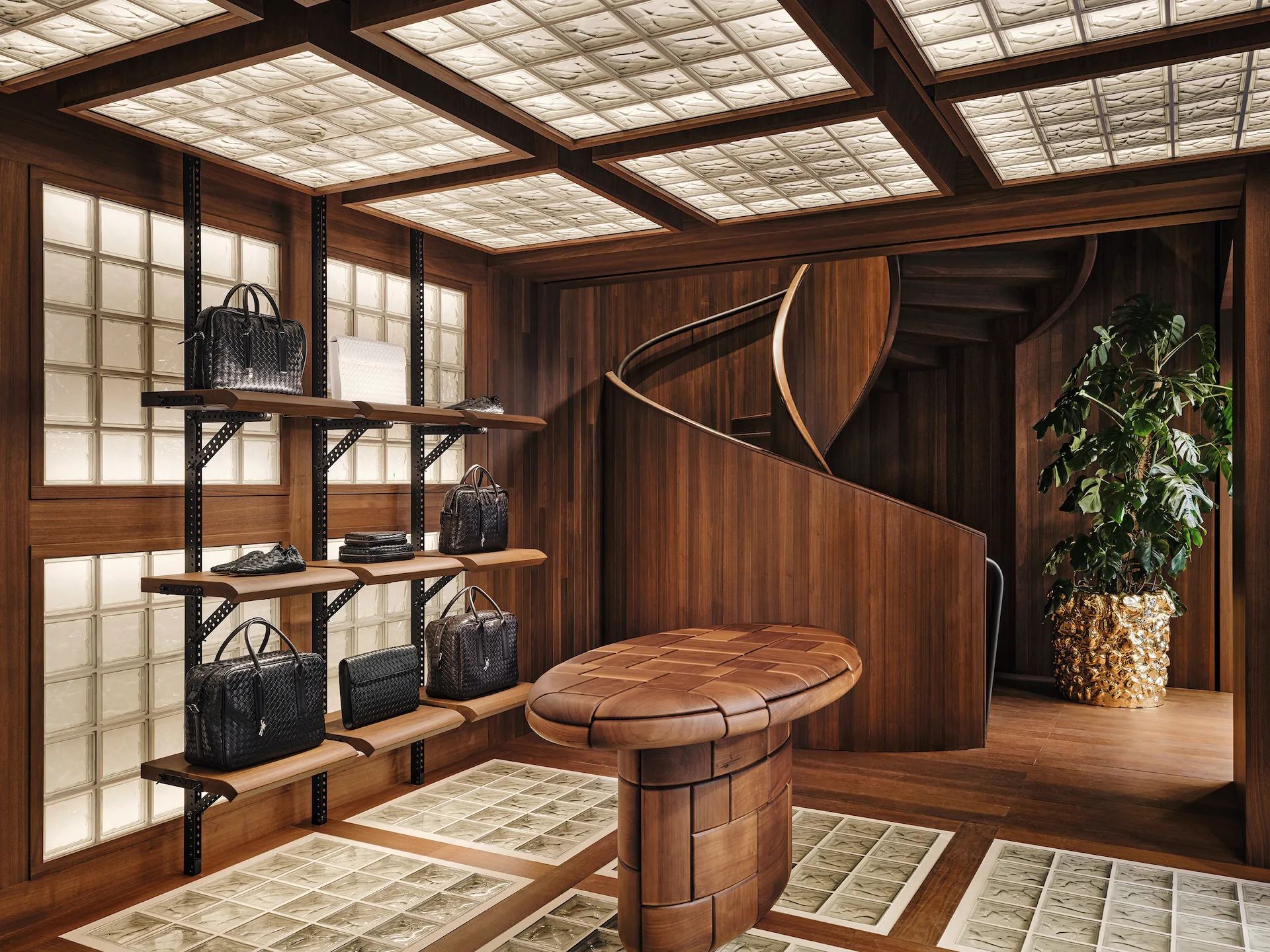 Ground floor women's fashion area of the Bottega Veneta boutique, Paris