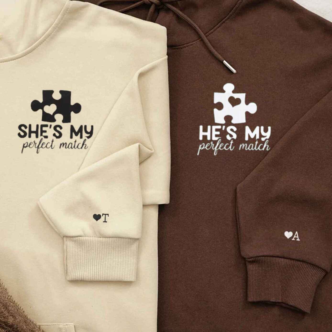 Perfect Match Puzzle Piece Couple Hoodies - Custom Embroidered Gift | Line  & Stitch