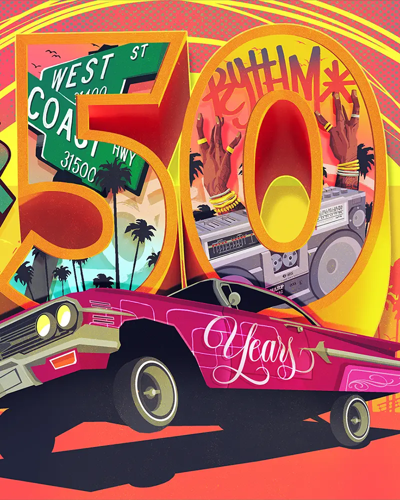 Identidad visual para AUDIBLE Amazon USA, 50 aniversario Hip Hop, 2024