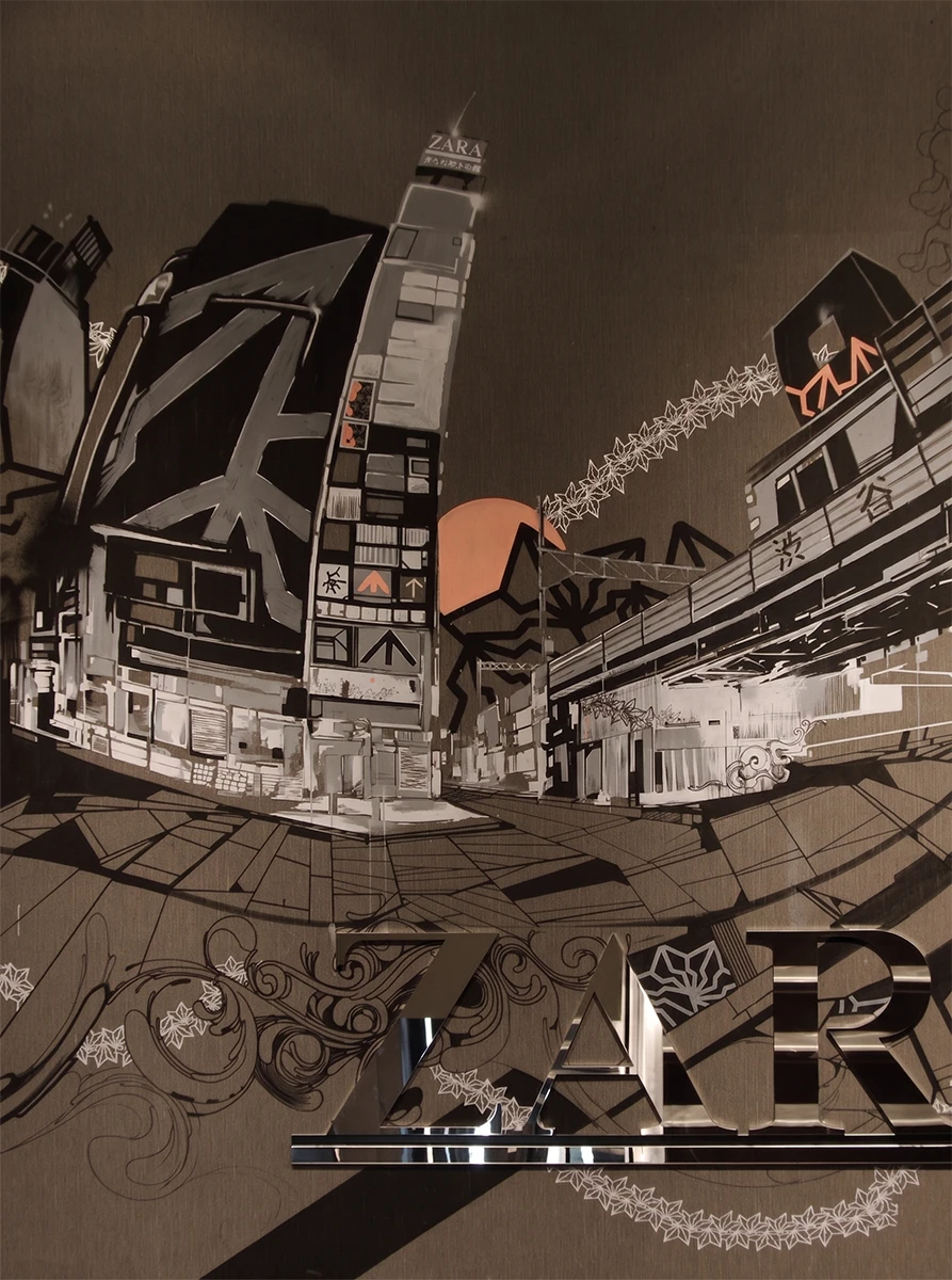 Pintura mural para Zara Tokyo ,New store Shibuya, 2011