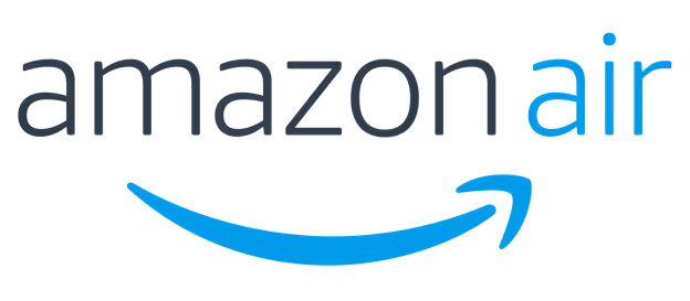 Amazon Air logo with 'amazon' in black and 'air' in blue accompanied by a curved blue arrow underneath.