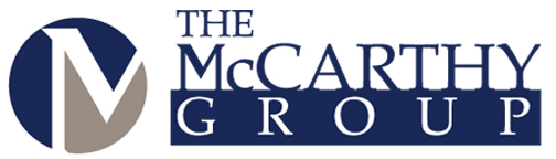 The McCarthy Group logo in navy an grey spelled out. With an M logo mark to the left of the title.