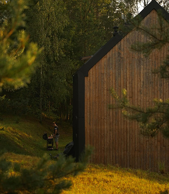 Sosnowa szyszka leżąca na ziemi pokrytej suchymi igłami i liśćmi.