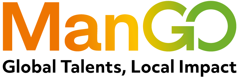Logo ManGO s textem Global Talents, Local Impact.