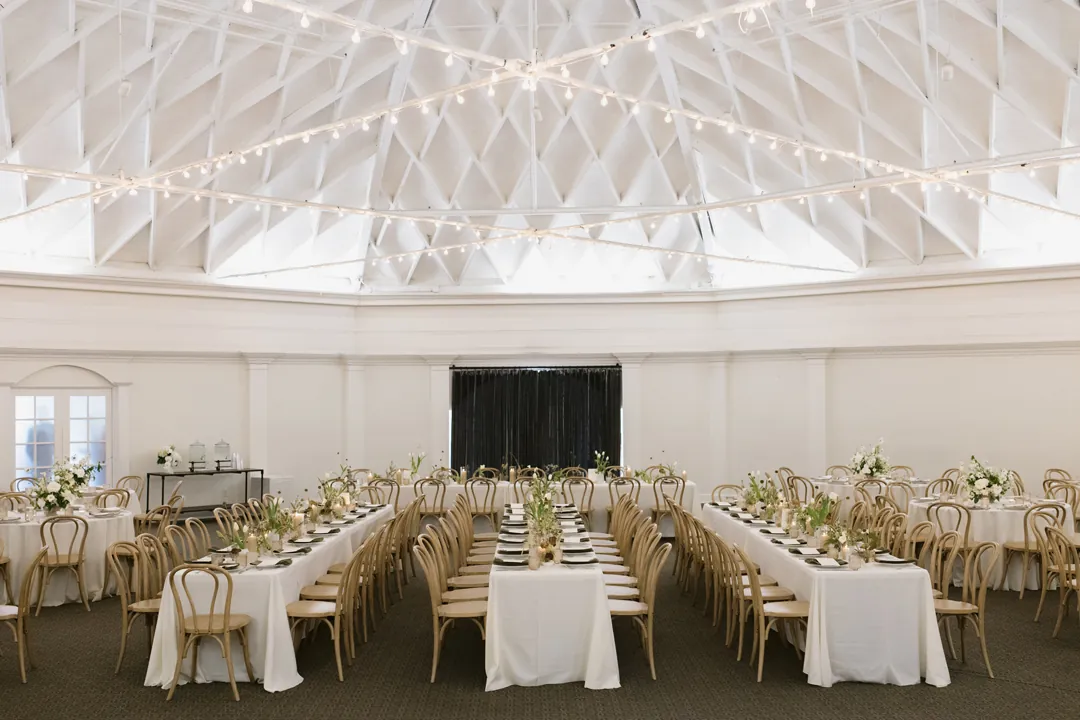 California coastal decor is set in the ballroom for a wedding at The Casino San Clemente.