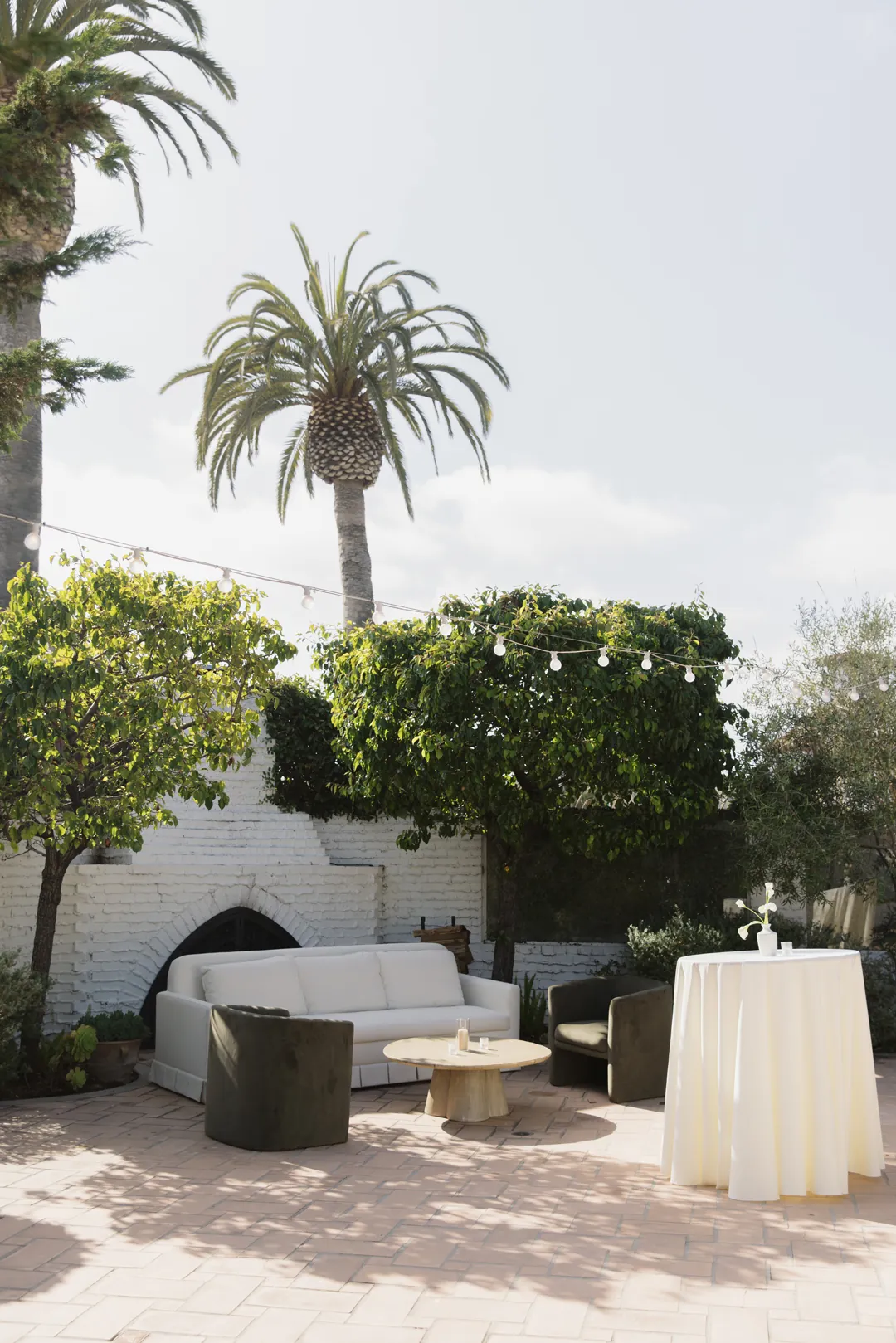 Modern lounge sits on the outdoor terrace awaiting guests for cocktail hour at The Casino San Clemente.