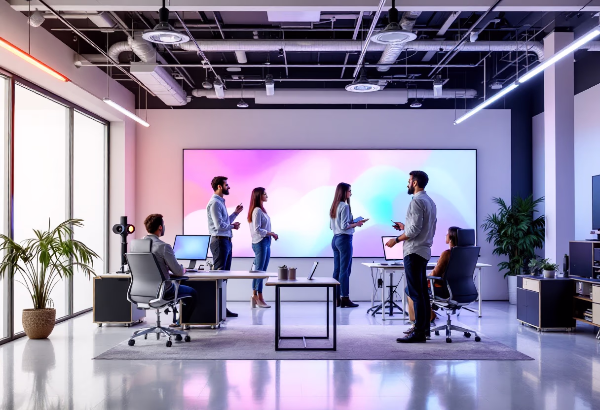 [background image] image of a busy tech company's office space (for a ai education tech company).