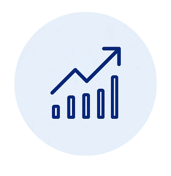 Icona grafico crescente per corsi di inglese aziendale che migliorano produttività ed efficienza operativa