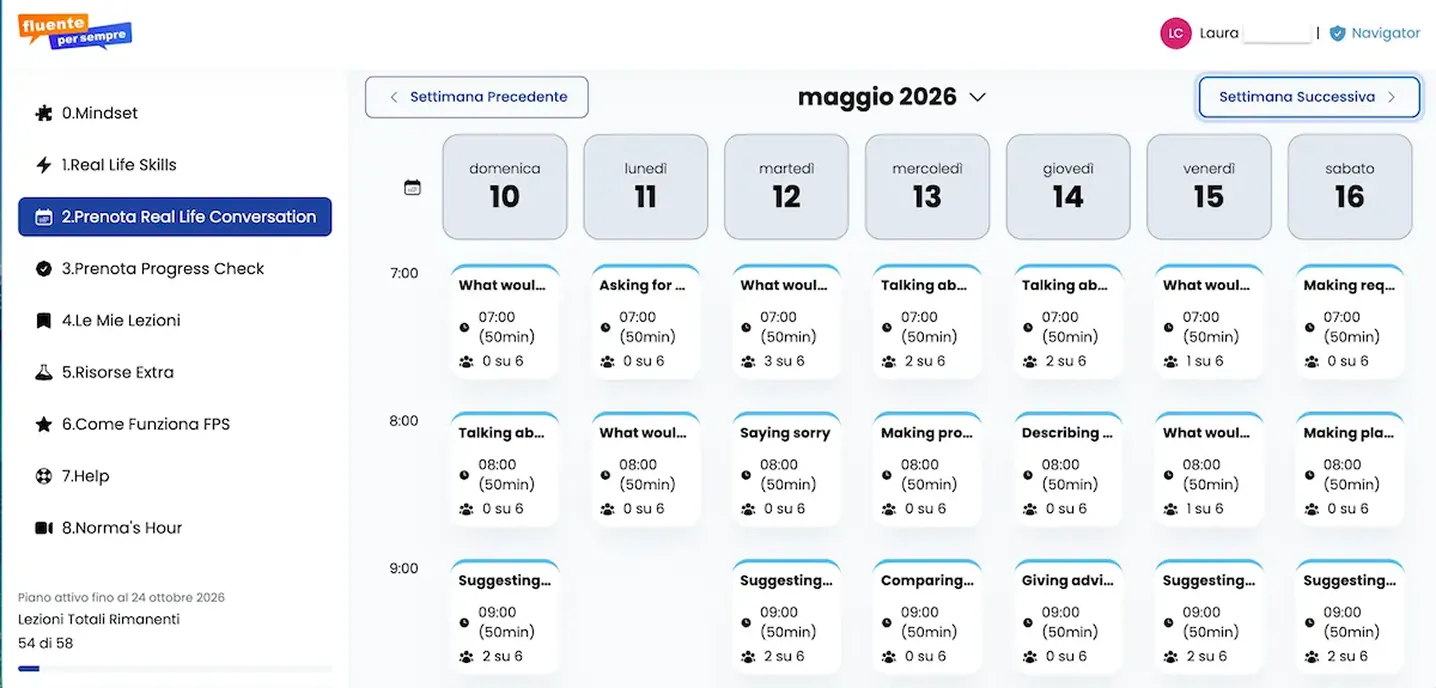 Calendario prenotazioni