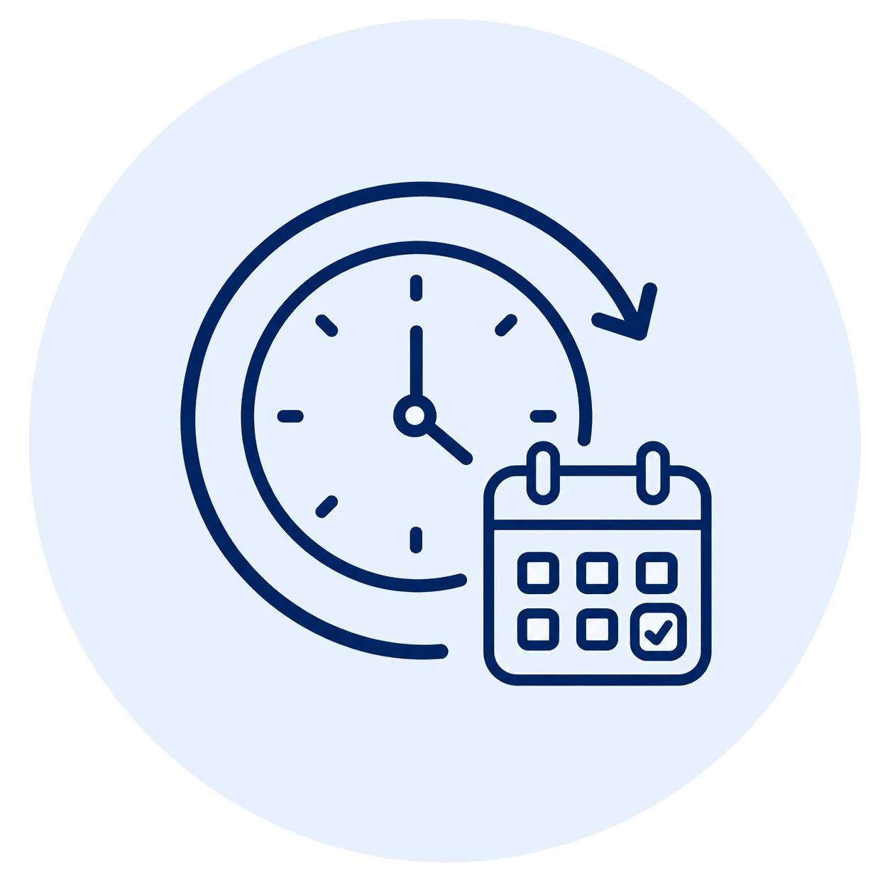 Icona orologio con calendario per percorsi di inglese aziendale orientati all’apprendimento continuo