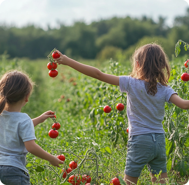 Wind turbine blades against a landscape.