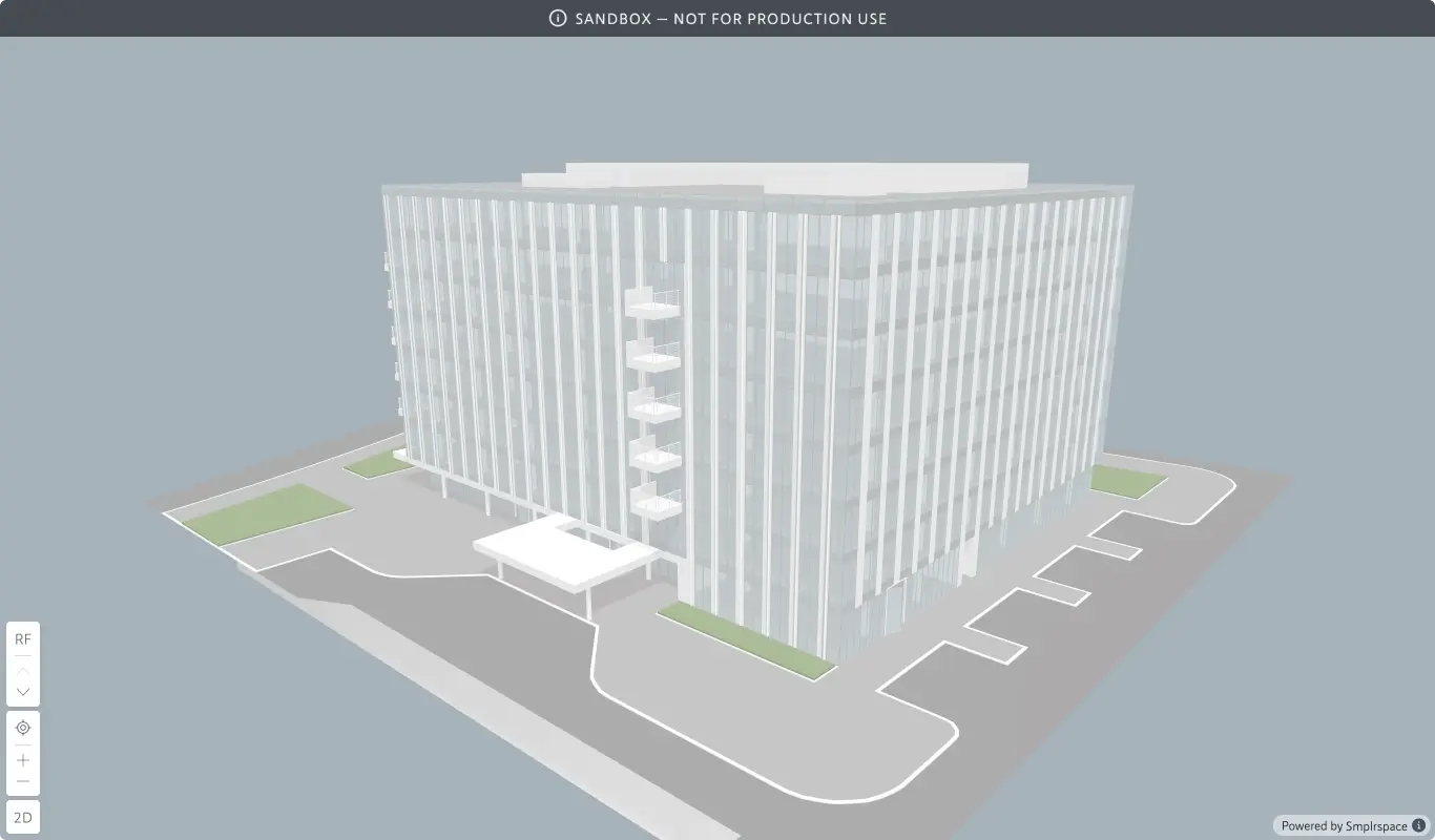 A screenshot of embedded sandbox Smplrspace space with a label "Not for production use"