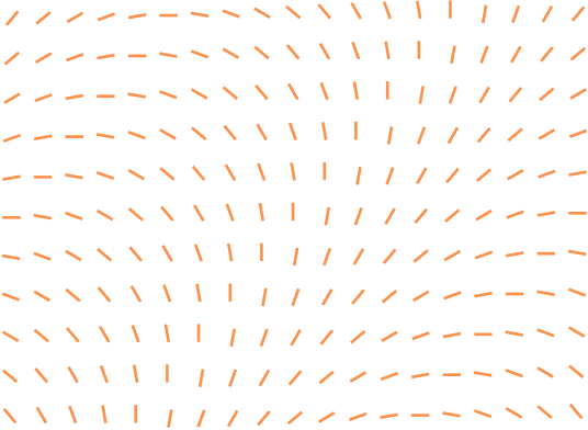 Abstract pattern of short orange dashed curved lines on a black background creating wave-like shapes.