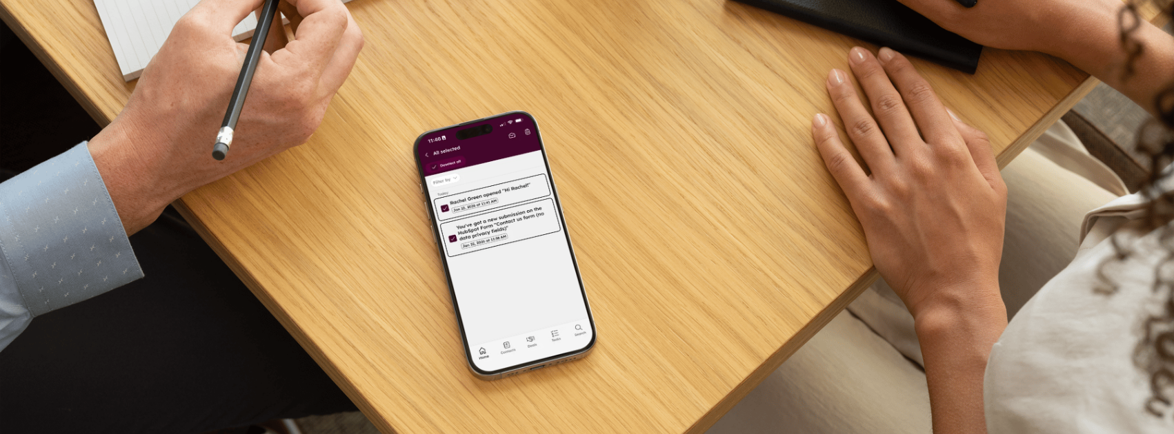 Phone showing CRM notification
